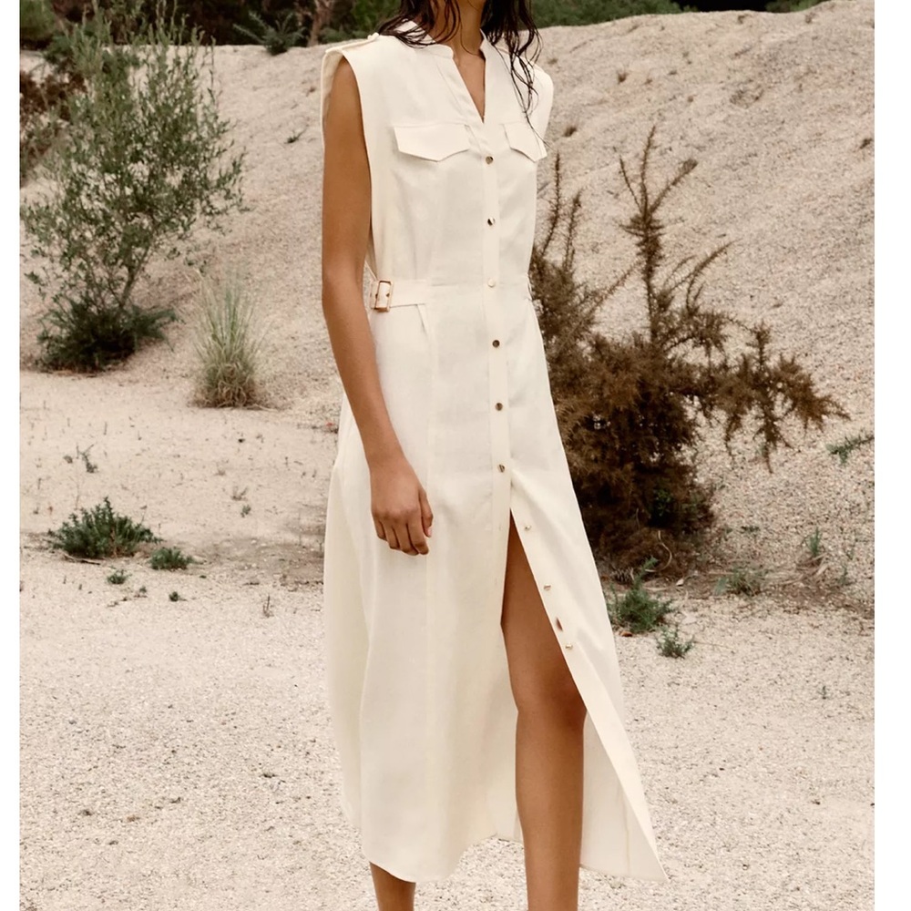 Zara Linen Midi Dress with Belt Loops